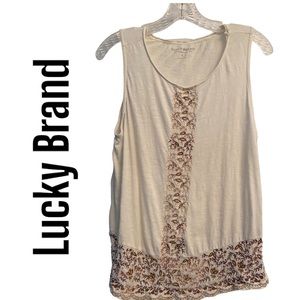 Lucky Brand Embroidered White Cotton Tank Top L